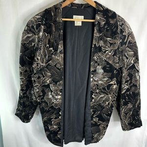 Genny By Versace Vintage Womens Velvet Black Floral Blazer Sz 10 Italy A9